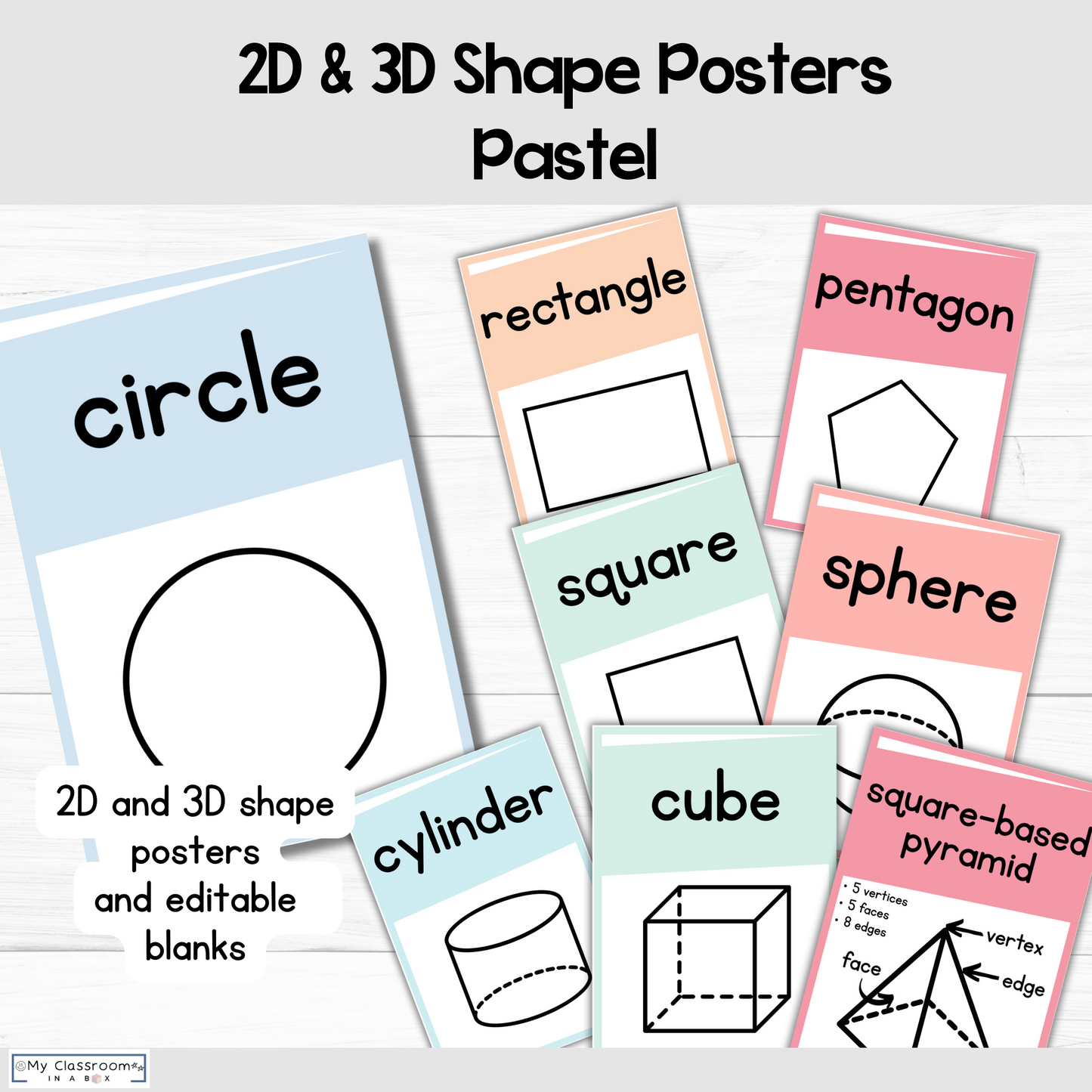 2D & 3D Shape Posters Pastel Theme