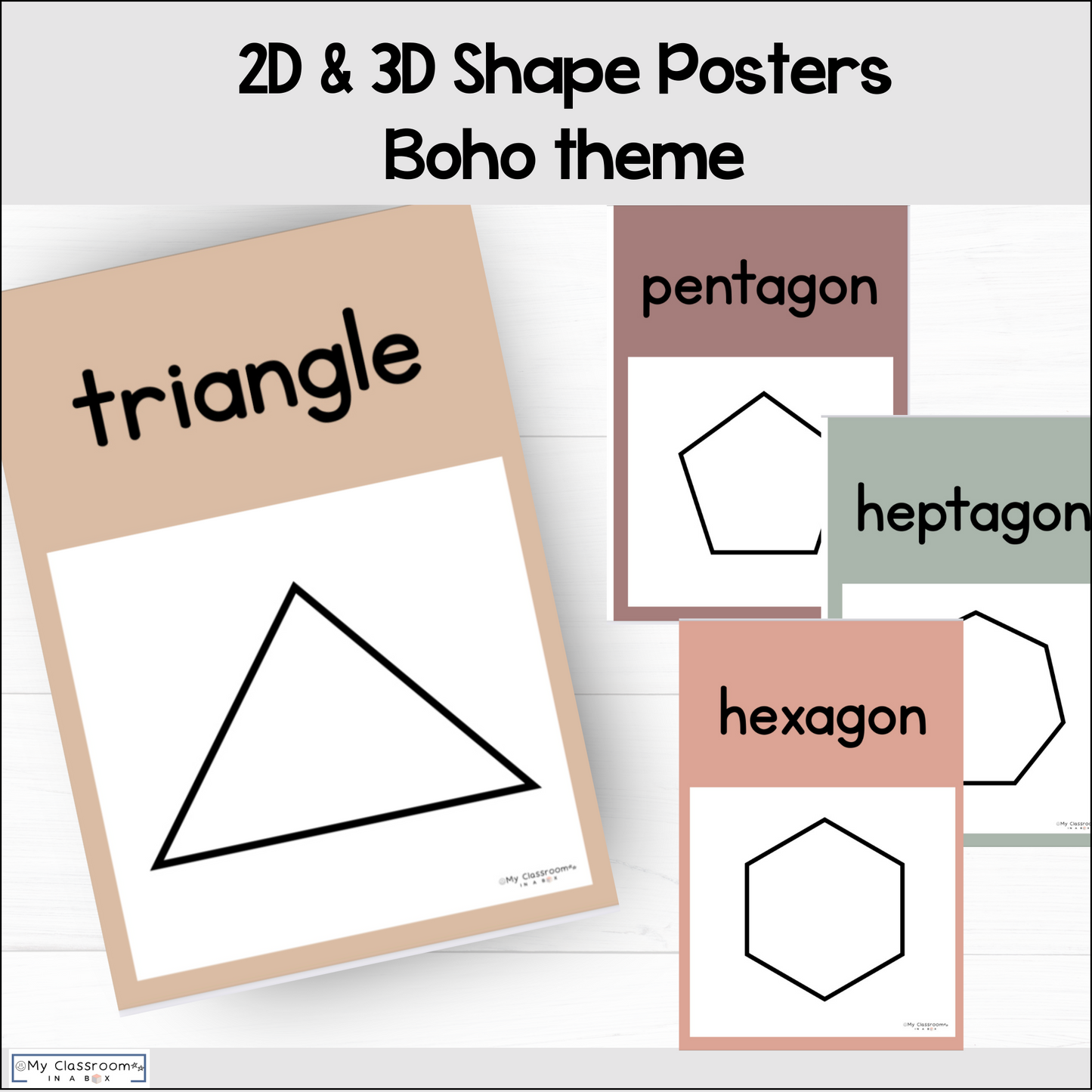 2D & 3D Shape Posters Boho Theme