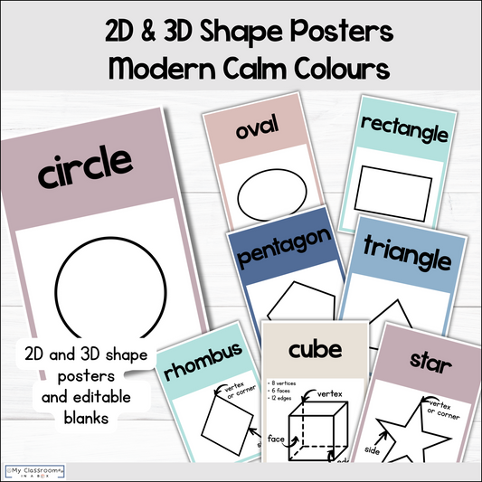 2D & 3D Shape Posters Modern Calm Colours