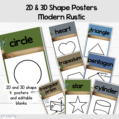 2D & 3D Shape Posters Modern Rustic