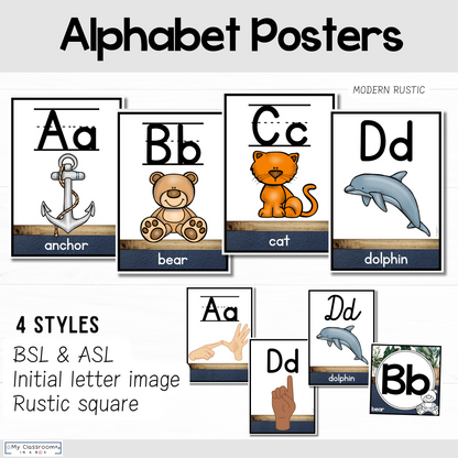 Alphabet Posters Modern Rustic Theme