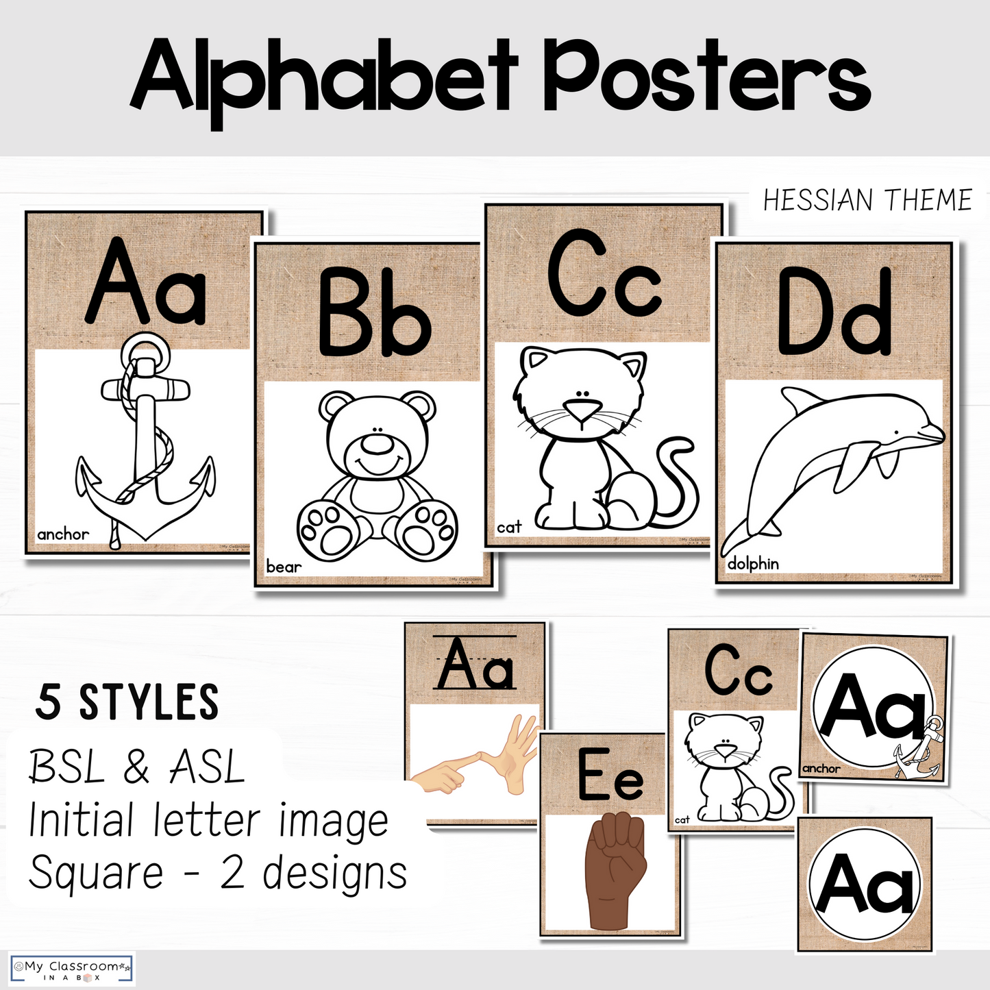 Alphabet Posters Hessian Theme