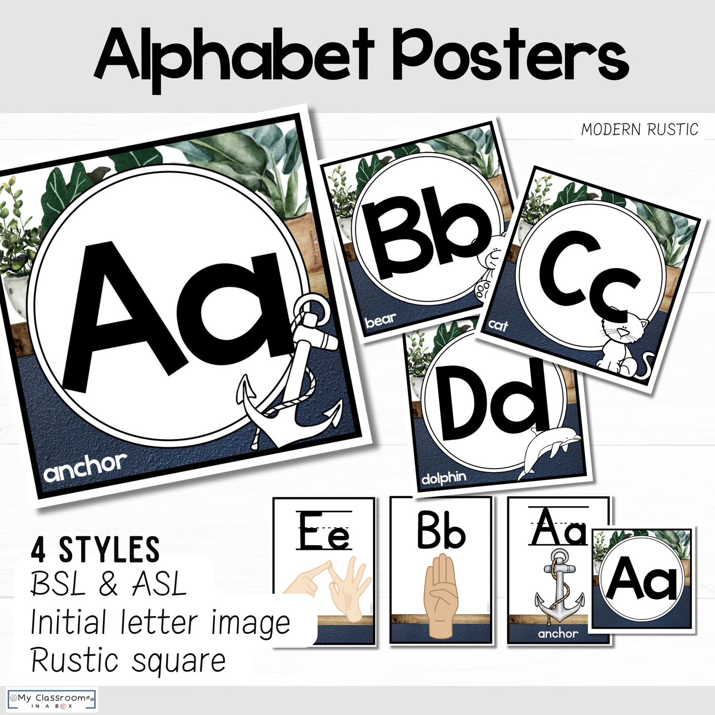 Alphabet Posters Modern Rustic Theme