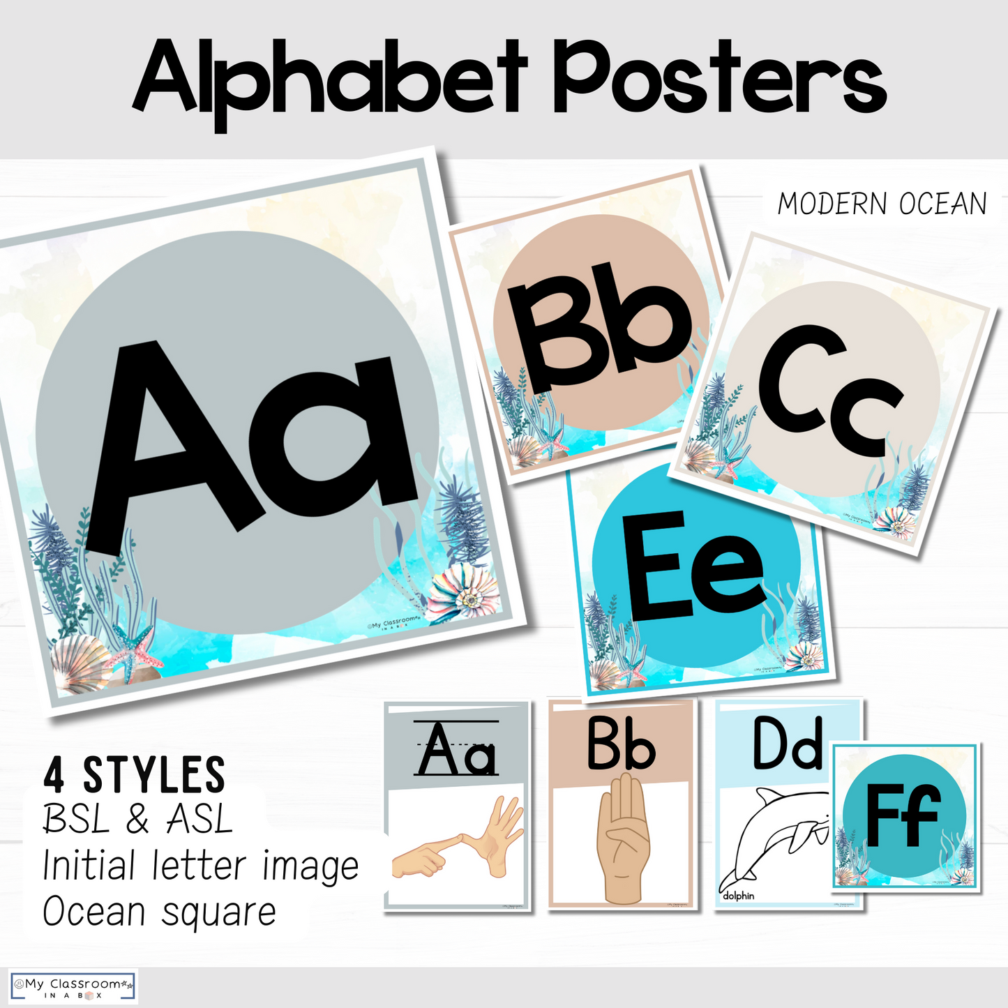 Alphabet Posters Modern Ocean Theme