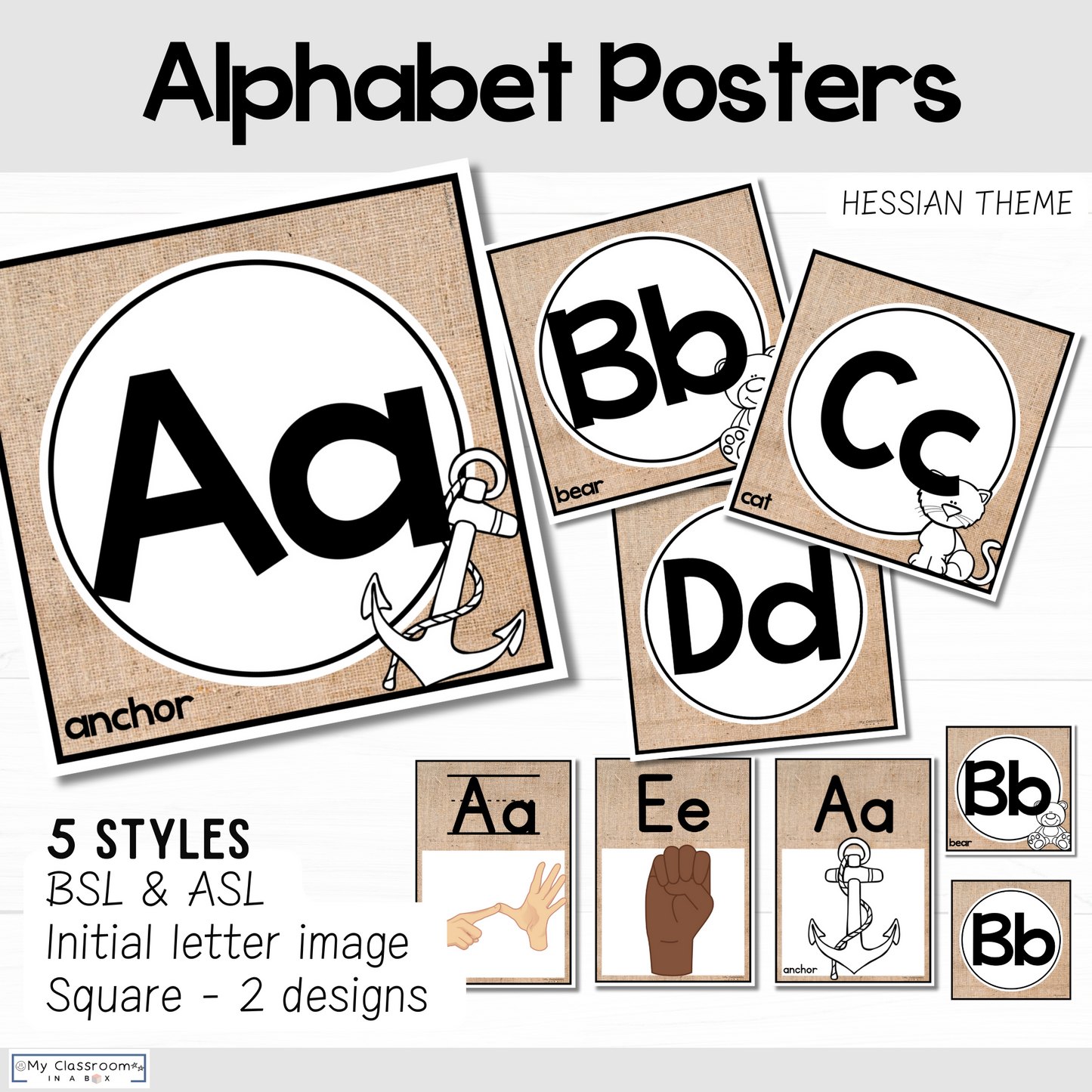 Alphabet Posters Hessian Theme