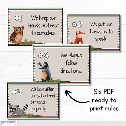 Classroom Rules Charts Woodland Theme