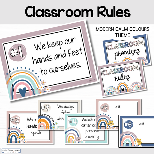 Classroom Rules Charts Modern Calm Colours Theme