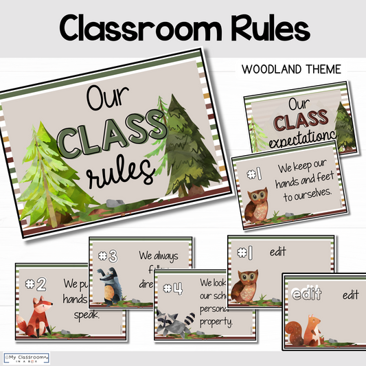 Classroom Rules Charts Woodland Theme