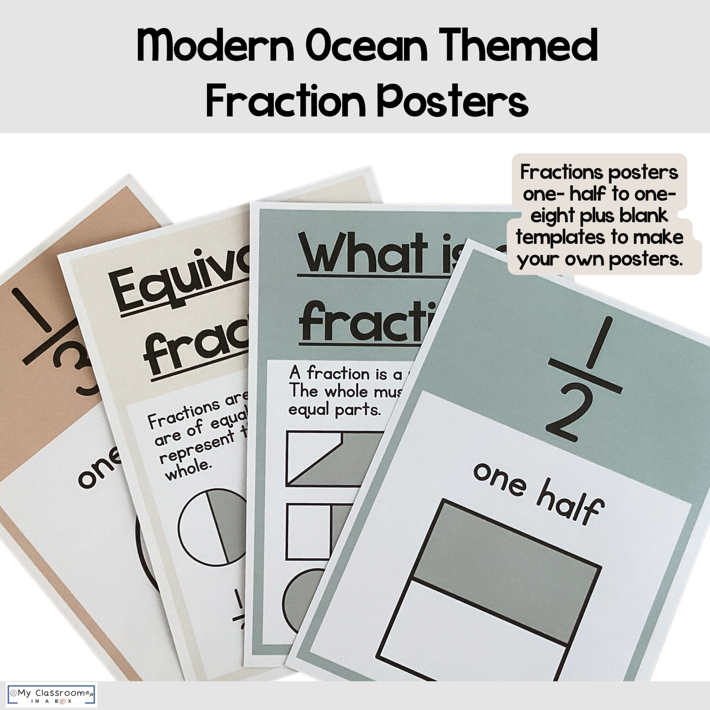 Fraction Posters & Fraction Wall Modern Ocean Themed