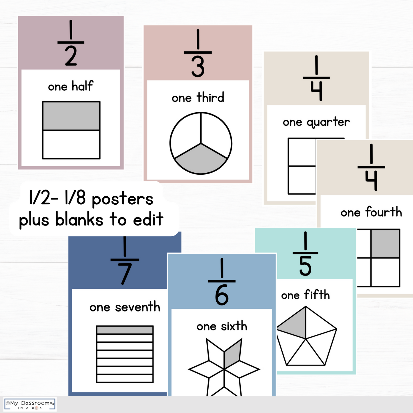 Fraction Posters & Fraction Wall Modern Calm Colours