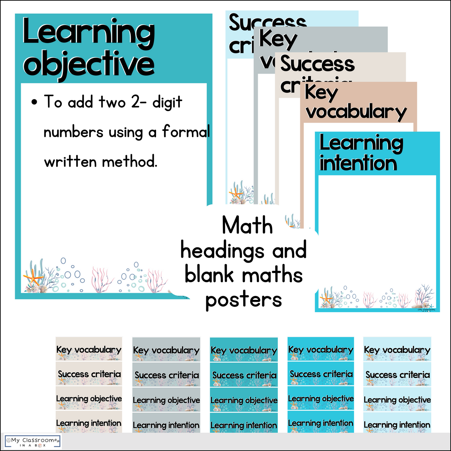 Modern Ocean Maths Posters l Maths Working Wall Bundle