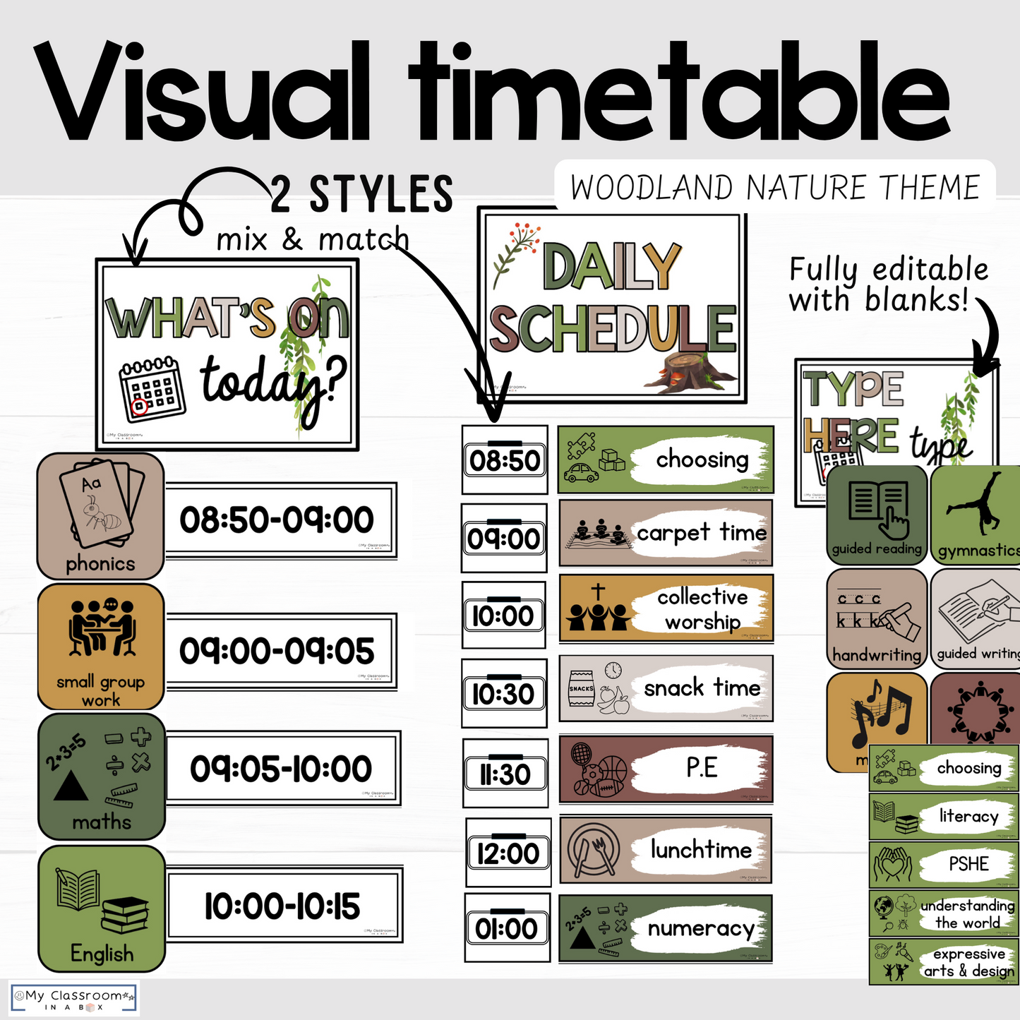 Visual Timetable Woodland Theme