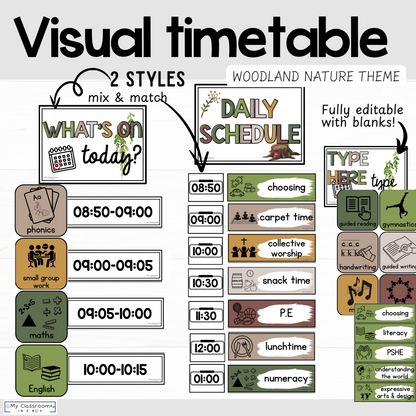 Visual Timetable Woodland Theme